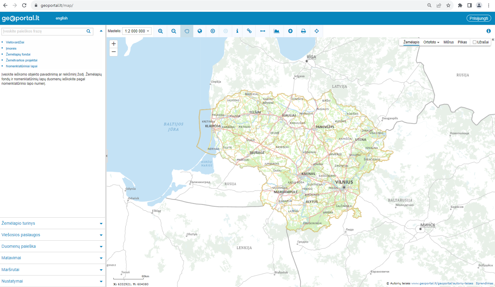 geoportal.lt žemėlapių naršyklė