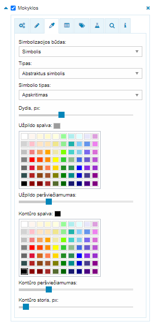Simbolizacija (jei aktyvuota) ─ mygtukas duomenų atvaizdavimui žemėlapyje