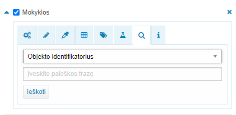 Paieška (jei aktyvuota) ─ mygtukas objektų duomenų rinkinyje paieškos vykdymui