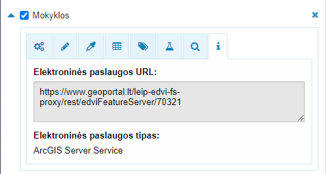 Informacija ─ mygtukas informacijos apie teikiamą duomenų paslaugą gavimui