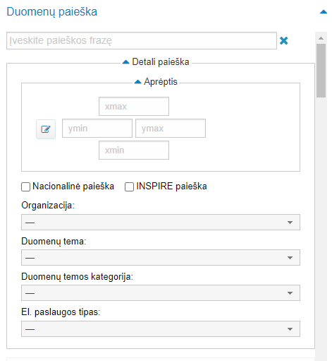 Detalioji duomenų rinkinių ir susijusių paslaugų paieška