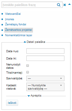 Žemės reformos Žemėtvarkos projektų planų, jiems prilyginamų ir patikslinamųjų planų paieška