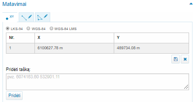 Nustatyti taško koordinatę mygtukas