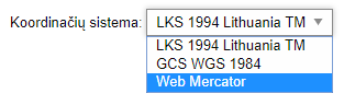 Koordinačių sistemos mygtukas