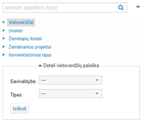 Vietovardžių galite ieškoti pagal: savivaldybė ir tipą